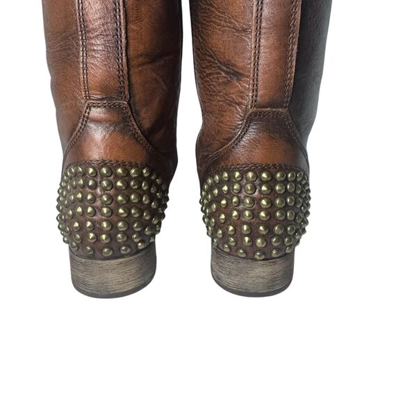 Steve Madden Combat Boots Women 9.5 Brown Leather Studs Spike Tarnney Biker Boot - Picture 11 of 16